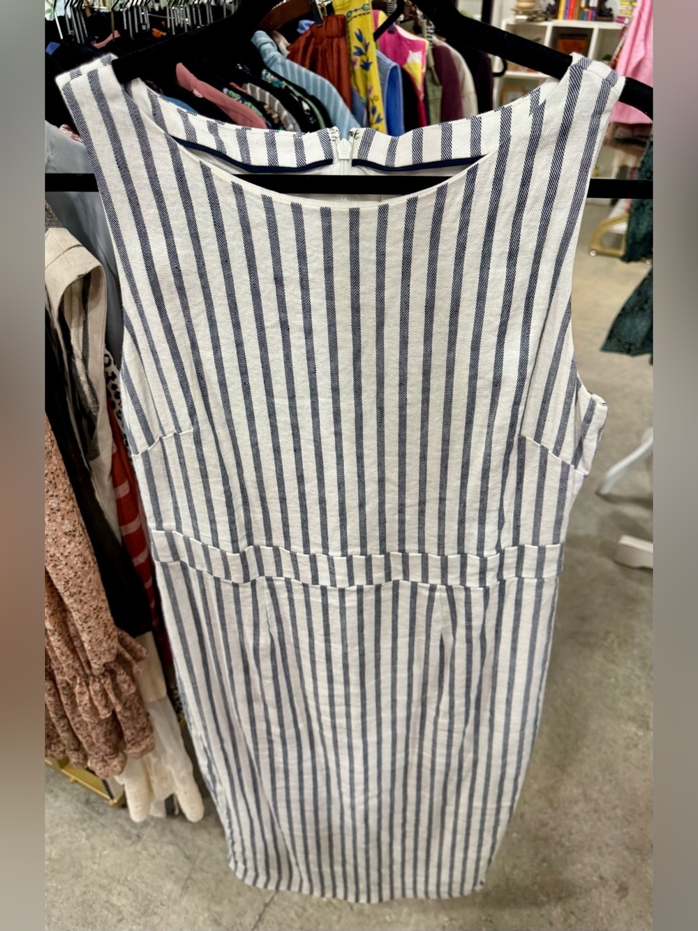Boden Navy & White Vertical Stripe Sleeveless Sheath Dress